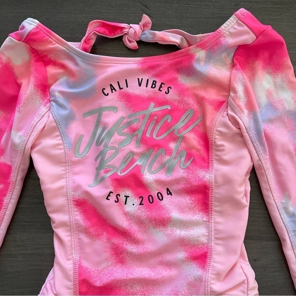 Justice girls one piece long sleeve rashguard swimsuit size XS 5/6